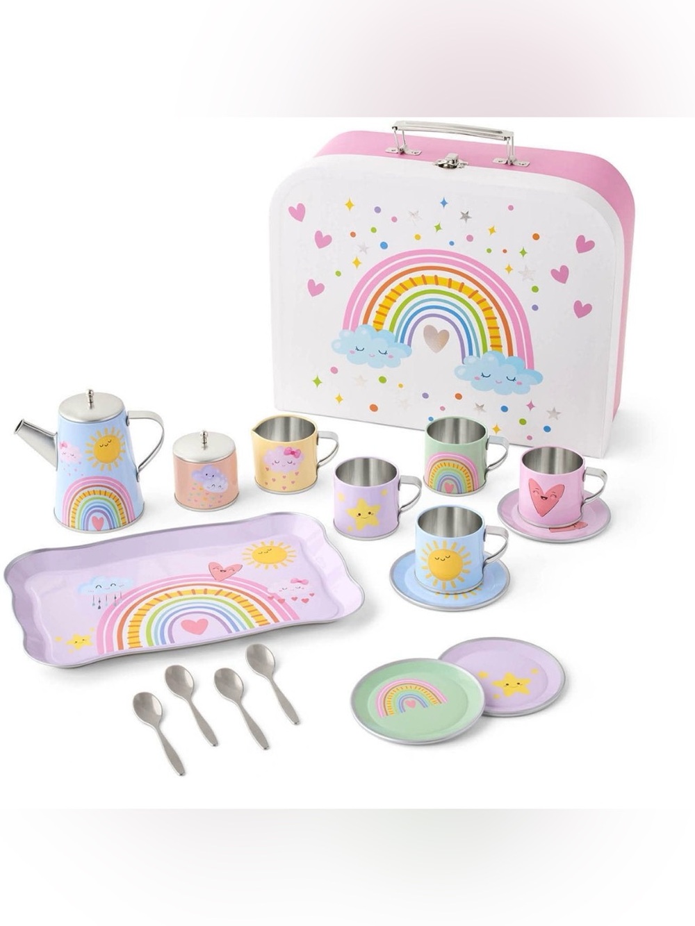 NIB MEMBER’S MARK 18 Piece Rainbow Tin Tea Set Imaginary Play - DISCONTINUED +3